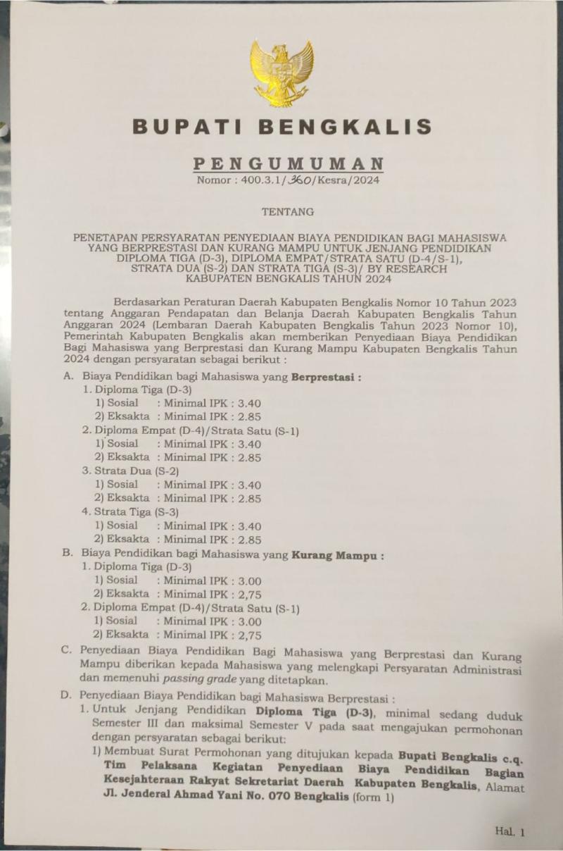 Pemkab Bengkalis Umumkan Penyediaan Biaya Pendidikan dan Beasiswa Khusus Tahfidz, Ini Persyaratannya