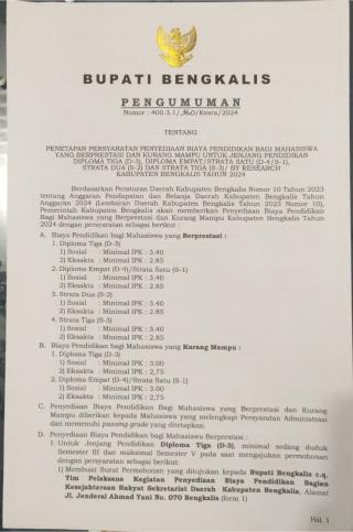 Pemkab Bengkalis Umumkan Penyediaan Biaya Pendidikan dan Beasiswa Khusus Tahfidz, Ini Persyaratannya