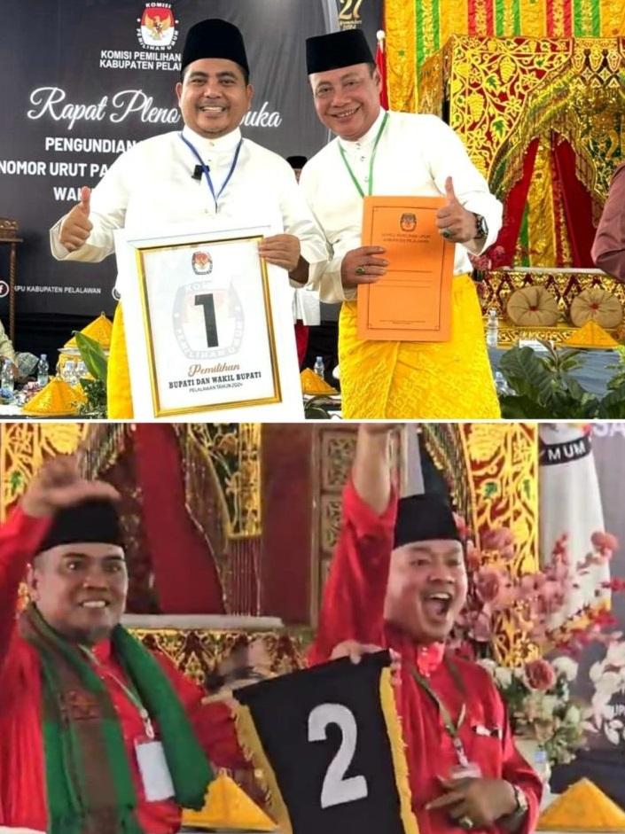 Pilkada Pelalawan 2024: Nasaruddin-Abu Bakar Nomor Urut 1, Zukri-Husni Thamrin Nomor Urut 2