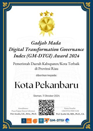Pemko Pekanbaru Terima Penghargaan GM-DTGI Award 2024